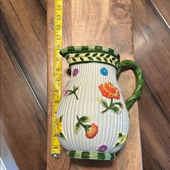 Floral Ceramic Pitcher with Green Handle, NWOTB - Picture 6 of 7